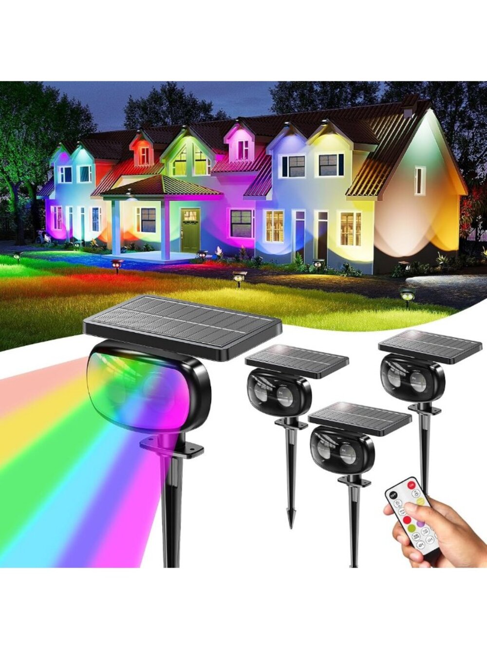4-Pack Waterproof RGB Solar Spot Lights with Remote Control for Outdoor Use
